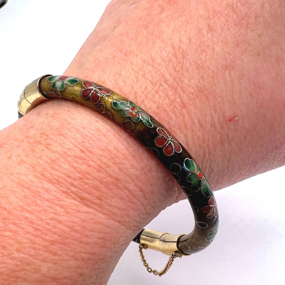 Cloisonné Hinged Bracelet Floral Multi-Colored Vintage Cottagecore‎
